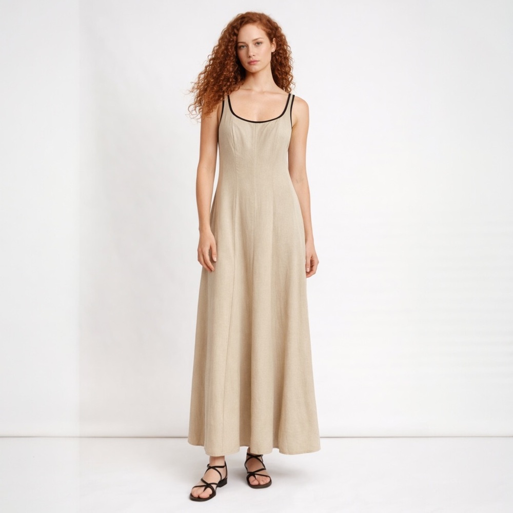 NWT Zara Contrast Trim Linen Midi/Maxi Dress
